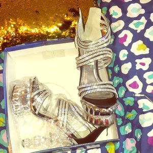"Rinestone" Sliver and Black Heels